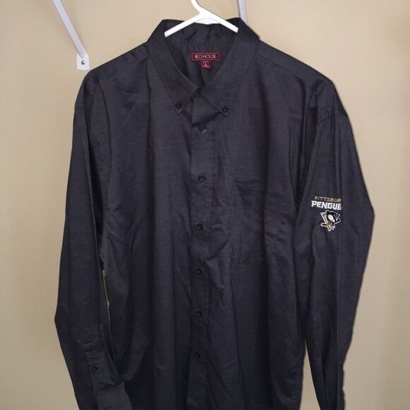 Charcoal Gray Pittsburgh Penguins Console Energy Button Down work shirt L mens - Picture 4 of 4